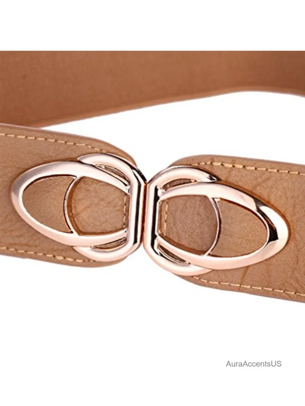 Elastic Stretch Cinch Belt - Faux Leather Buckle, Gold Accent